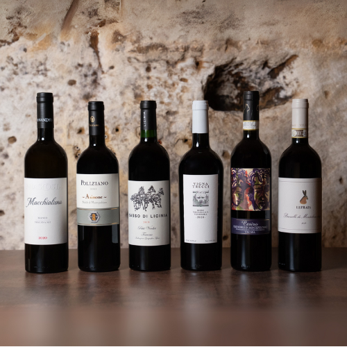 foto di vini contenente vino box offerta vigna trecci, asinone, macchialuna, brunellovigna leprata , sasso di licinia ,podere della bruciata